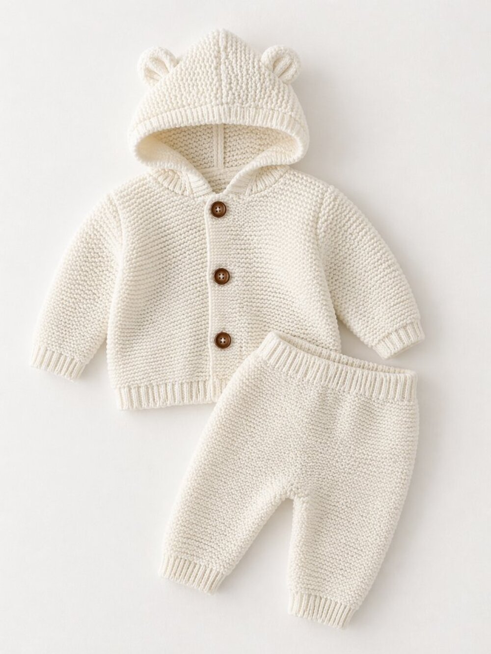 NWT Carter’s Baby Boy Knit Sweater Set 2 Piece Hoodie Bear Ears Cream